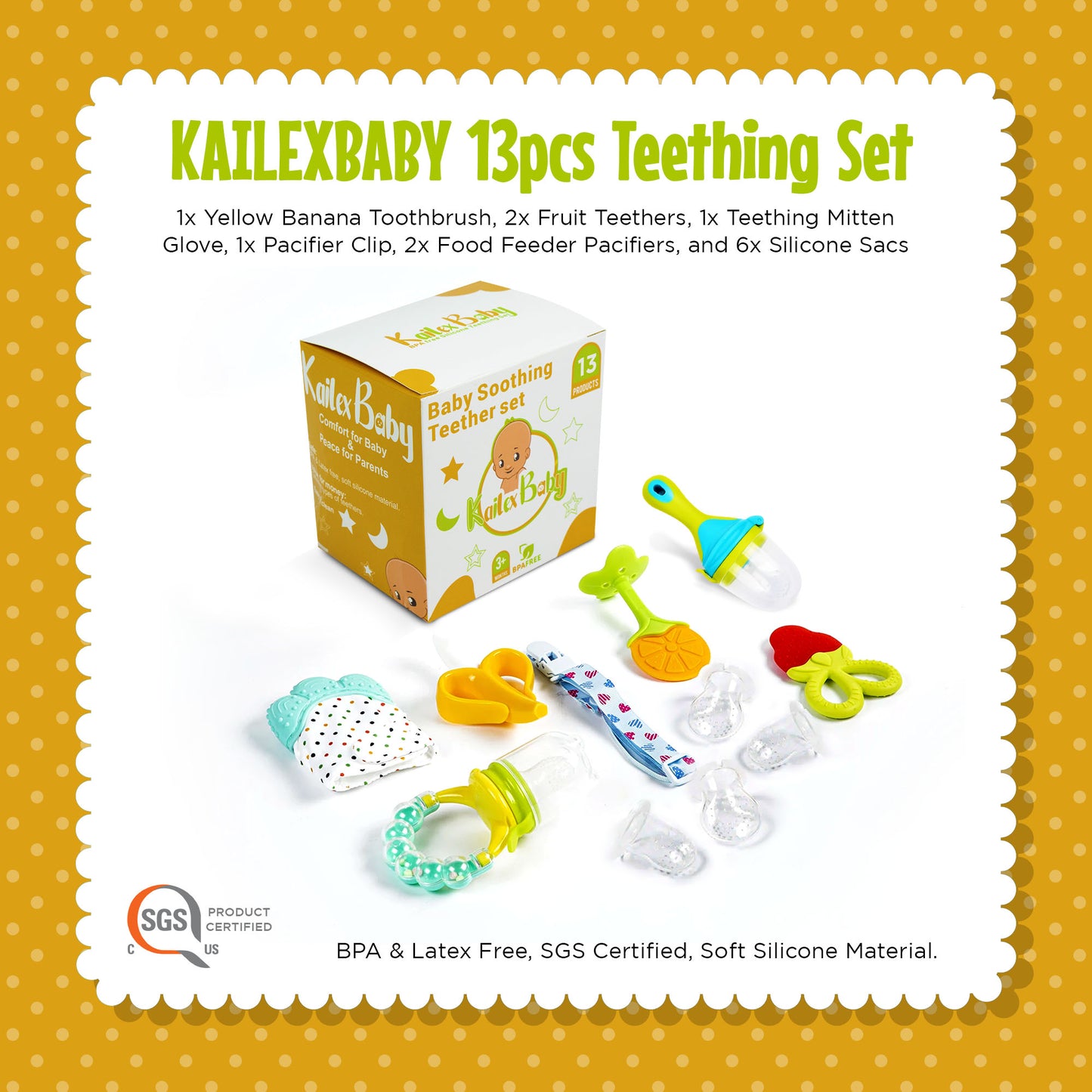 Baby Teething Set (13pcs) - Teething Toys- Food Feeder Pacifiers